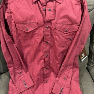 Ariat Men’s Burgundy Dot-Pattern Button-Down Western Shirt